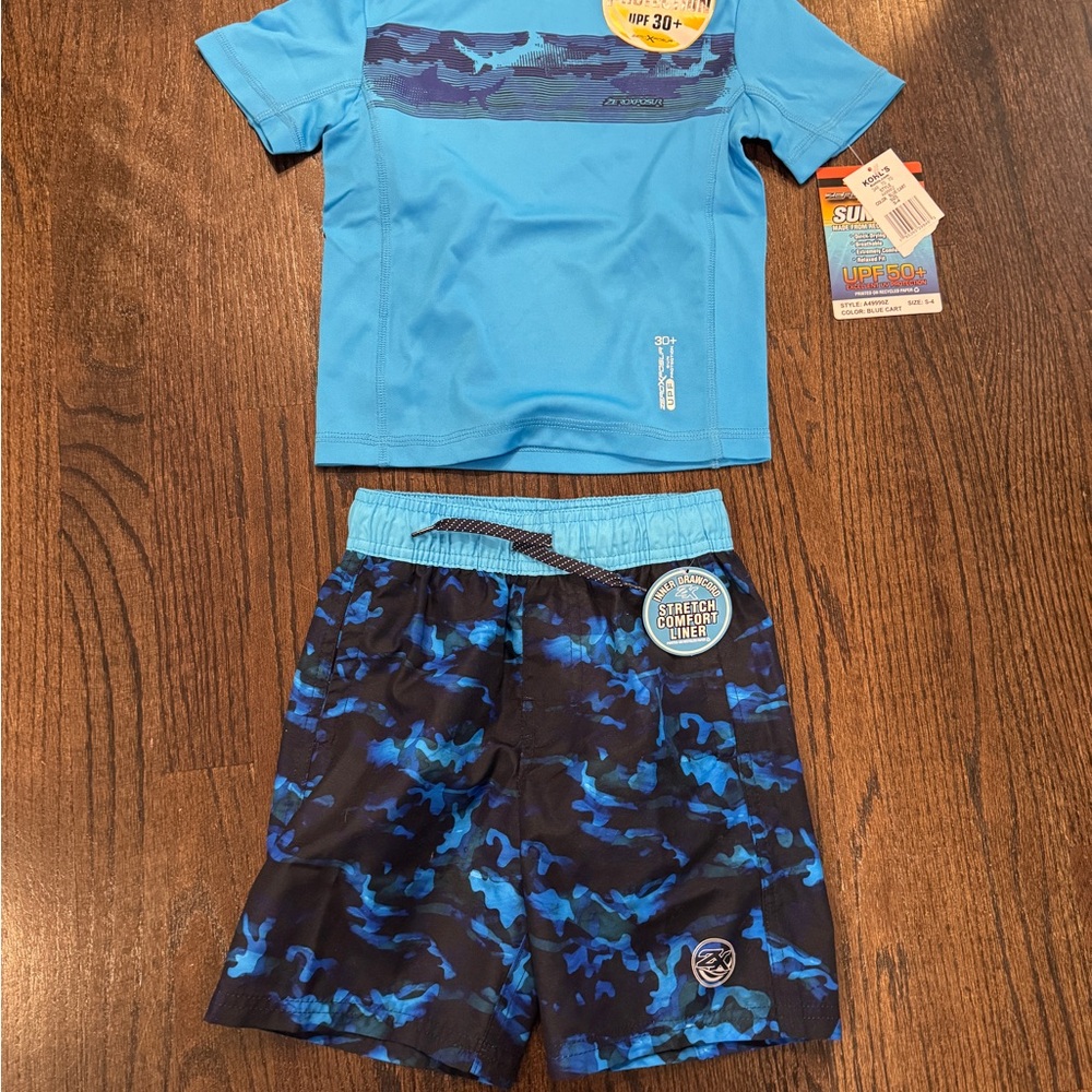 Kids Blue Swim Set size 4 Board Shorts & UV Shirt new with tags